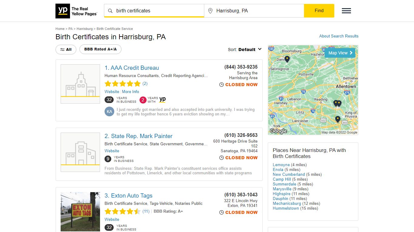 Birth Certificates in Harrisburg, PA - Yellow Pages