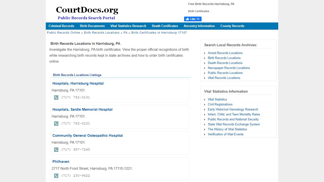 Free Birth Records Harrisburg, PA - Birth Certificates - CourtDocs.org