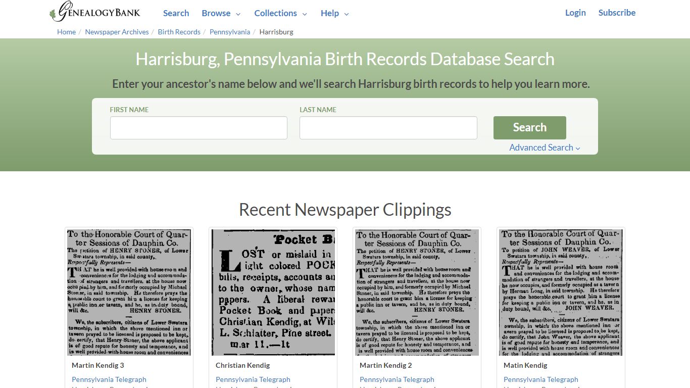 Birth Records for Harrisburg, Pennsylvania | GenealogyBank
